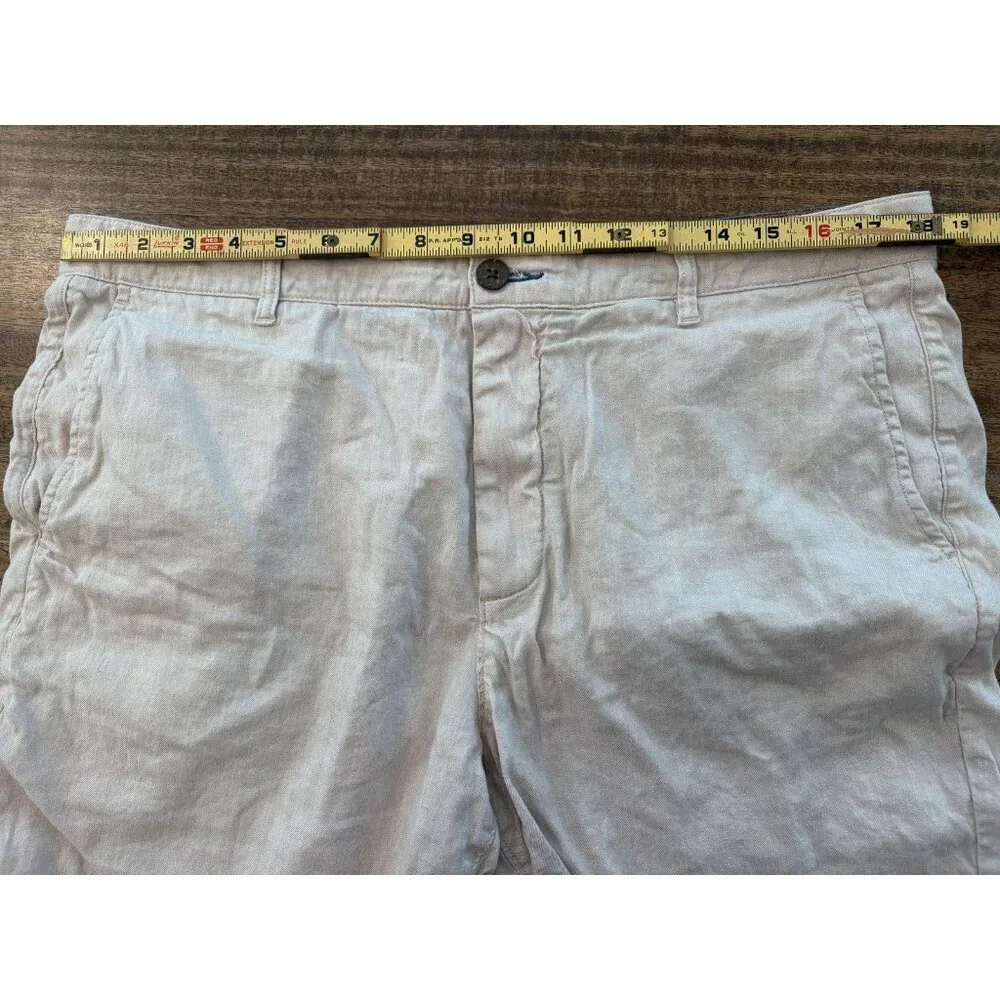 Faherty Shorts Mens 36 Beige Linen Organic Cotton Blend Chino Stretch Casual